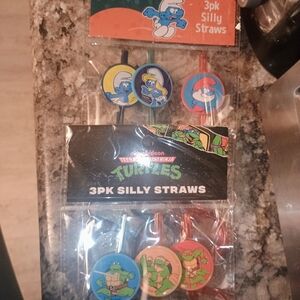 Smurfs and Ninja Turtles Silly Straws Set Kids Dining Fun